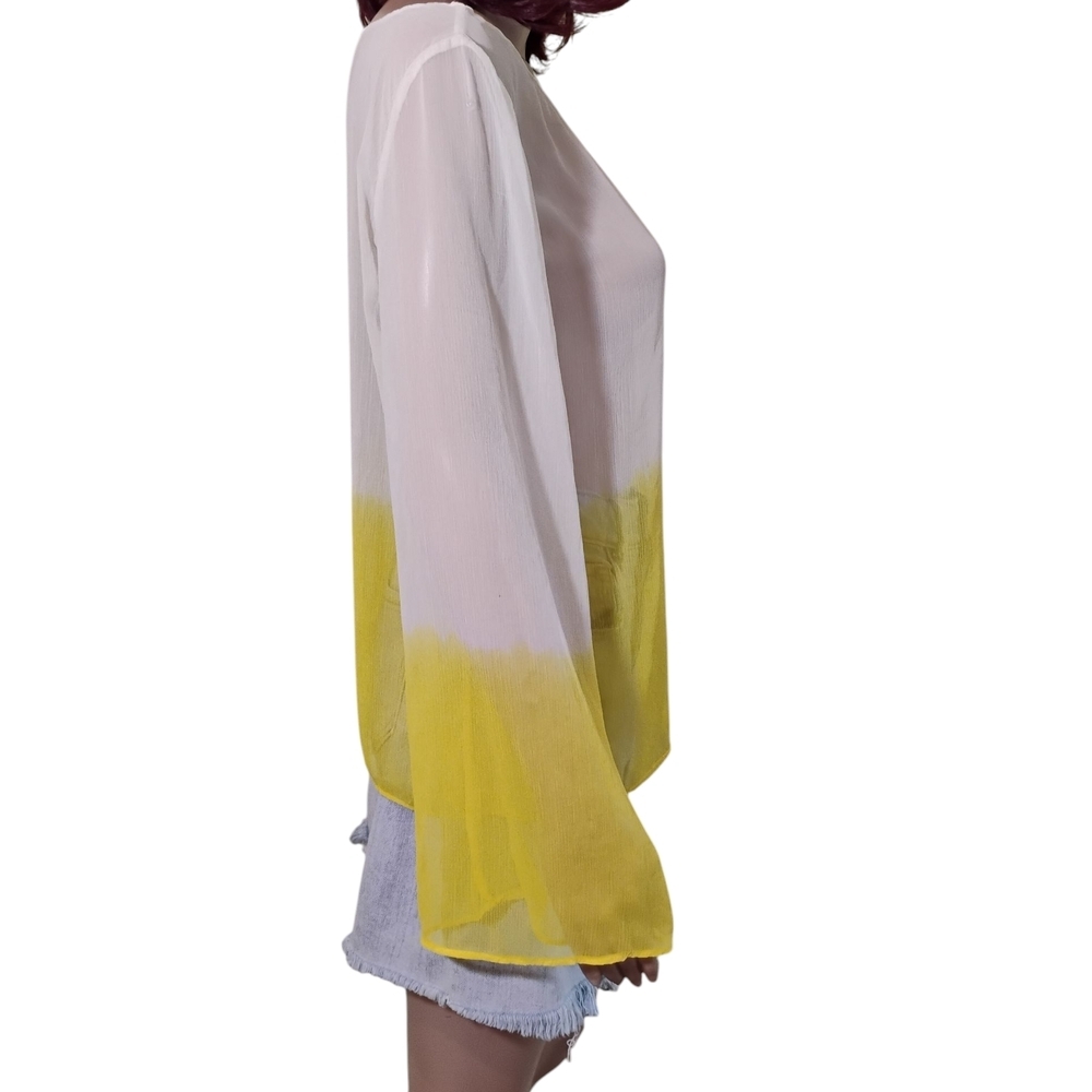 Gianni Bini Yellow and White Semi-sheer Oversized Top - Picture 6 of 8
